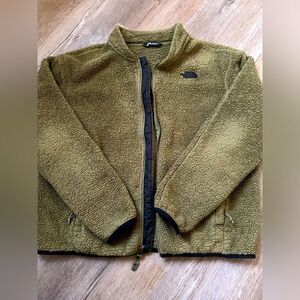 The North Face Teddy Jacket Sherpa Jacket Full Zip Olive Green Black Size M